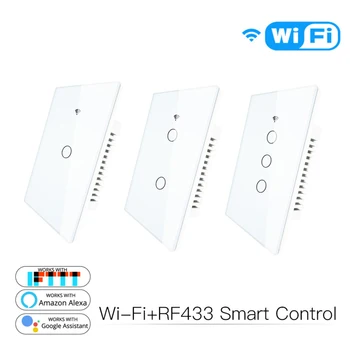 NOVI WiFi RF433 Smart Touch Switch 2/3 Way Smart Life/Tuya App Control, Alexa Home Voice Control 1/2/3/4 Gang EU - Slika 2  
