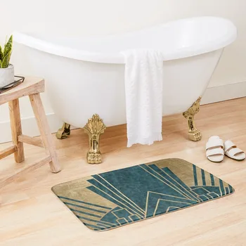 Glamour u stilu art deco- tirkizna i zlatna tepih za kupaonicu, vanjski ulazni tepih, komplet tepiha hodnik, pribor setovi za kupatilo, mat - Slika 1  
