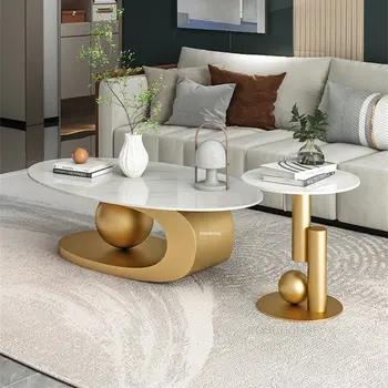 Talijanska kamena ploča, ovalni stolići, stolić za mali stan, jednostavan Luksuzni minimalistički Dizajn stolić za dnevni boravak - Slika 2  