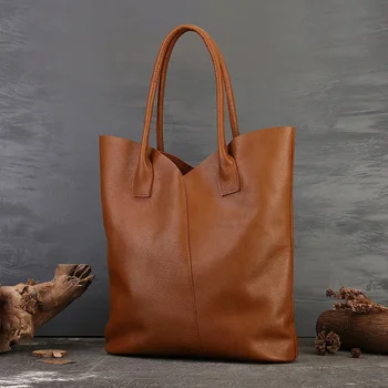 2023 Nova torba-тоут za prigradski putovanja, univerzalna ženska torba od prave kože i velikog kapaciteta, monotono ženska torba, moderan torba preko ramena - Slika 1  