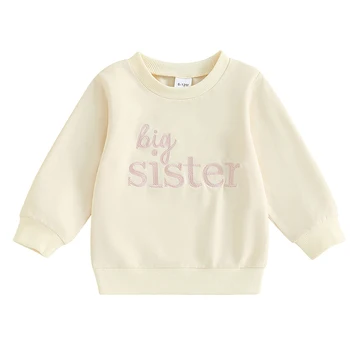 Jesenske odjeće za djevojčice s izvezenim slovima sestre, majica sa dugim rukavima i okruglog izreza, klizači, puloveri, odjeća - Slika 1  