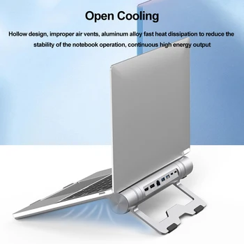 Ergonomski držač za laptop kompatibilan s HDMI Adapter za punjenje Type C, hub LAN Type-C snage 100 W, podesivi i sklopivi za MacBook Pro Air - Slika 2  