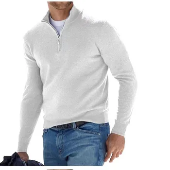 Novi jesenski muške casual džemper dugih rukava i V-izrez na runo munje, majica polo, однотонный nalik na Tanak topli džemper - Slika 2  