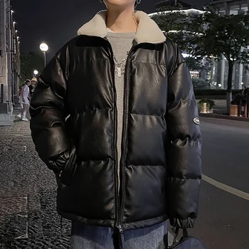 Jesensko-zimski casual crno runo jakna od umjetne kože Оверсайз za muškarce, rukav Реглан, velike dimenzije, slobodan Korejski trendi kaput - Slika 1  
