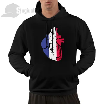 Pamuk pulover sa zastavom zemlje u obliku anatomskih srca Francuskoj, majica sa kapuljačom, muška majica u stilu uniseks u stilu hip-hop - Slika 1  