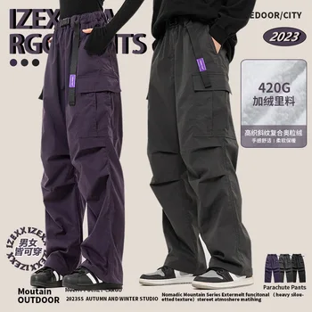 Popularni američki medo radno odijelo, muške zimske hlače-padobranci, nove ulične slobodne ravne hlače s puno džepova za muškarce - Slika 1  