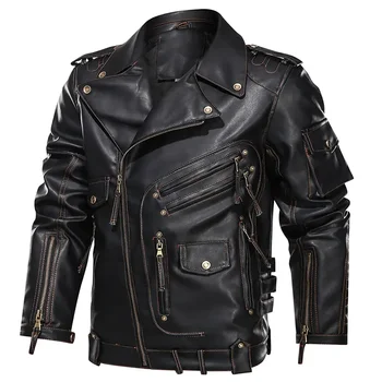 Muška moda мотоциклетная jakna od umjetne kože sa džepovima na munje, kožni kaputi, muški luksuzni brand, veličinu EU, zimska Muška kožna jakna - Slika 1  