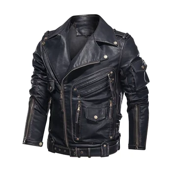 Muška moda мотоциклетная jakna od umjetne kože sa džepovima na munje, kožni kaputi, muški luksuzni brand, veličinu EU, zimska Muška kožna jakna - Slika 2  
