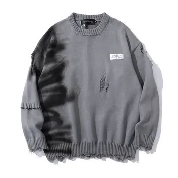 Jesenski modni 2023 godine, Novi muški pletene džemper s grafitima i okruglog izreza, trend casual džemper, Slobodan trend pulover - Slika 1  