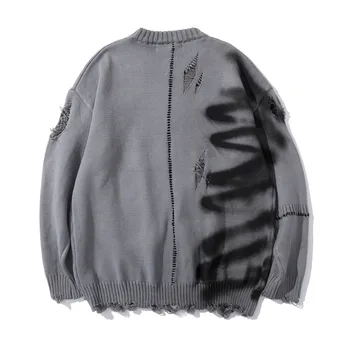 Jesenski modni 2023 godine, Novi muški pletene džemper s grafitima i okruglog izreza, trend casual džemper, Slobodan trend pulover - Slika 2  