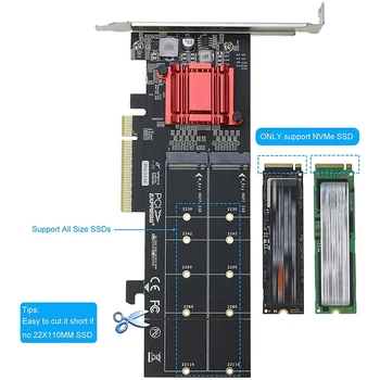 Dvostruki adapter NVMe PCIe, M. 2 NVMe SSD-ovi za PCI-E, sa podrškom za kartice 3.1 X8/X16 M. 2 (ključ M) NVMe SSD 22110/2280/2260/2242 - Slika 2  
