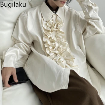 Бугилаку, starinski elegantan stil, stojeći ovratnik, traka s рюшами, košulja sa dugim rukavima, košulja male veličine - Slika 1  