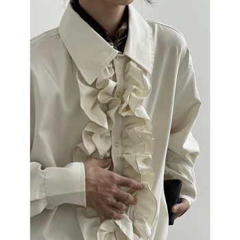 Бугилаку, starinski elegantan stil, stojeći ovratnik, traka s рюшами, košulja sa dugim rukavima, košulja male veličine - Slika 2  