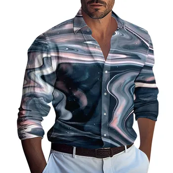 Muška košulja, majica s cvjetnim uzorkom za ljetni odmor, Nova slobodna košulja s dugim rukavima i po cijeloj površini, muški kardigan, plaža košulja muška odjeća 2024 - Slika 1  