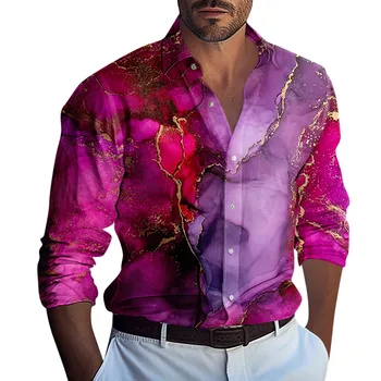 Muška košulja, majica s cvjetnim uzorkom za ljetni odmor, Nova slobodna košulja s dugim rukavima i po cijeloj površini, muški kardigan, plaža košulja muška odjeća 2024 - Slika 2  
