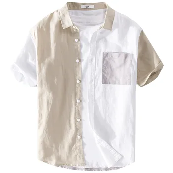 Nova ljetna muška košulja od pamuka i konoplje, pogodan u boji, modni Svestrani mladi trend, lanena muška košulja, casual slobodan top - Slika 1  