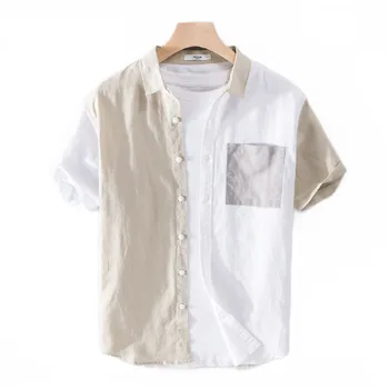 Nova ljetna muška košulja od pamuka i konoplje, pogodan u boji, modni Svestrani mladi trend, lanena muška košulja, casual slobodan top - Slika 2  