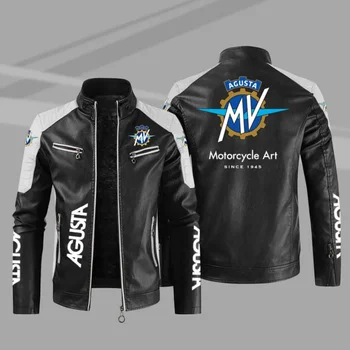 2023 Nova zimska muška jakna sa logom moto Mv Agusta, funky мотоциклетная jakna zip, odjeća, kojim da čuva toplinu, kožni muški kaputi - Slika 1  