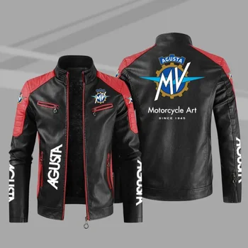 2023 Nova zimska muška jakna sa logom moto Mv Agusta, funky мотоциклетная jakna zip, odjeća, kojim da čuva toplinu, kožni muški kaputi - Slika 2  