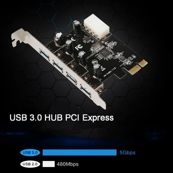 4-Portni USB 3.0 PCI-E Kartica za proširenje PCI Express PCIe USB 3.0 Hub Adapter 4-Port USB3.0 Kontroler USB 3 0 PCI e pci-e Express 1X - Slika 2  