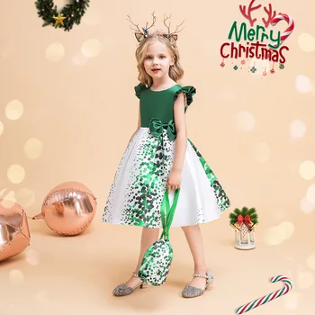od 3 do 10 godina, dječja Zelena haljina princeze s Božićnim lukom za djevojčice, haljine za rođendan i svadbene zurke, Dječje večernja odjeća - Slika 1  