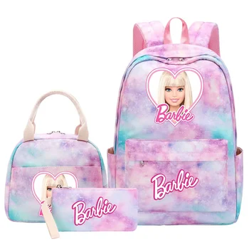 Nove Barbie Za djevojčice, Dječje ručke Torbe za ланча Torbe za knjige 3 kom Ženske Školske torbe za mlade Putni ruksak za prijenosno računalo Rainbow - Slika 1  