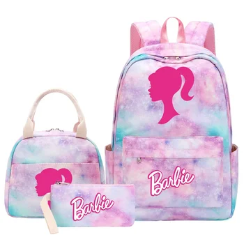 Nove Barbie Za djevojčice, Dječje ručke Torbe za ланча Torbe za knjige 3 kom Ženske Školske torbe za mlade Putni ruksak za prijenosno računalo Rainbow - Slika 2  