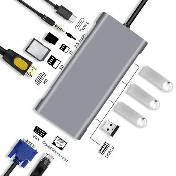 4k HDMI-kompatibilni Adapter Type-C TF/ SD Card Reader, Многопортовый Adapter za Prijenos Podataka 5 Gbit/s, Ethernet Port VGA za Laptop - Slika 1  