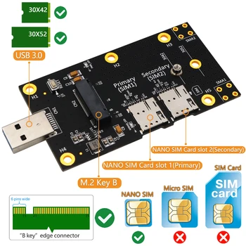 Kartica za proširenje Adapter NGFF M. 2 USB 3.0 s Dva Utora za NANO SIM kartice za modul 3G/4G/5G s podrškom M2 key B 3042/3052 Wifi Kartice - Slika 1  