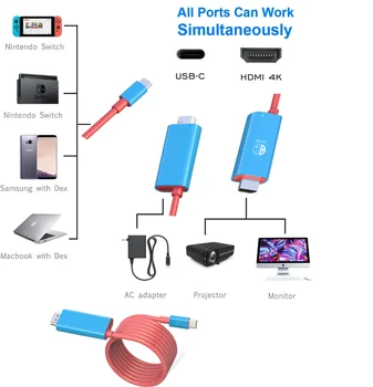Okrenite Nintendo USB Type C na 4K HDMI kompatibilan kabel adapter za televizor, prijenosno računalo, konverter linearne projekcije HD Cast Screen Line - Slika 2  