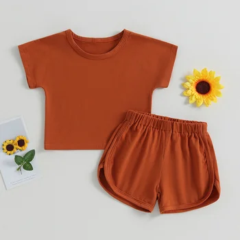 Komplet ljetnih gaćice za djevojčice, svakodnevni ljetna odjeća, majice s okruglog izreza i kratke hlače s fleksibilnim gumicom u struku - Slika 1  
