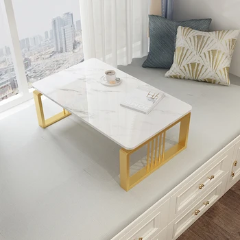 Kvadratni bijela moderni stolić sa zlatnim malo stopalo, koji štedi prostor приставной stol za mali stan, namještaj centra sredine stoljeća - Slika 1  