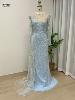 Vjenčanice MYMB s plavim хрусталем ručno izrađene u stilu sirene za goste 2024 godine, muslimanski večernje haljine s okruglog izreza i dugim rukavima i bočnim vlak - Slika 1  
