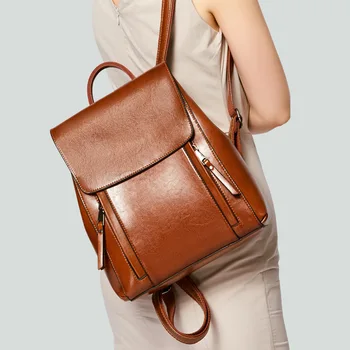Ženski ruksak od prave kože, torba preko ramena, školska torba za djevojke, ženske torbe-poruke za knjige i bilježnice od prirodne kože - Slika 1  