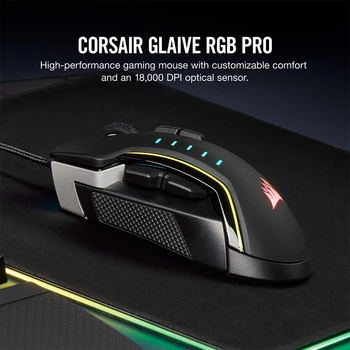 Gaming miš CORSAIR GLAIVE RGB PRO Comfort FPS / MOBA S izmjenjivim ručke, RGB LED pozadinskim, 18000 dpi, Optički - Slika 2  
