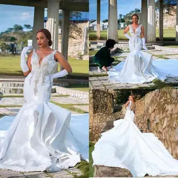 Vjenčanje haljine Sirena velikih dimenzija, slatka je svadba haljina bez rukava s aplikacija od čipke i perle, multi-level тюлевый petlja, Vestidos De - Slika 1  