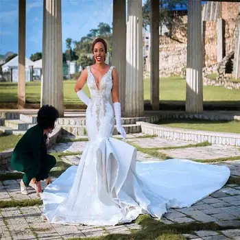 Vjenčanje haljine Sirena velikih dimenzija, slatka je svadba haljina bez rukava s aplikacija od čipke i perle, multi-level тюлевый petlja, Vestidos De - Slika 2  
