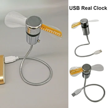 Sat Navijača Prikaz vremena, temperature Ručni Mini USB ventilator DC 5V Prijenosna naprava Fleksibilne led sat s guska vrat za prijenosna RAČUNALA Notebook - Slika 1  