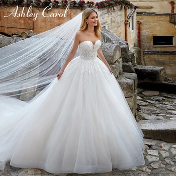 Loptu haljina Ashley Carol, vjenčanice za žene 2024, vjenčanicu bez naramenica, расшитое perle, Izuzetna Djeveruša haljina, Vestidos De Novia - Slika 1  