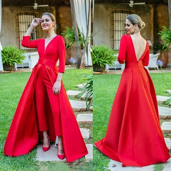 Crveno Donje Večernja Haljina, Hlače Kombinezon Službeni Večernja Haljina S Odvojivim Suknje U obliku Srca Loptu Haljina vestidos - Slika 1  