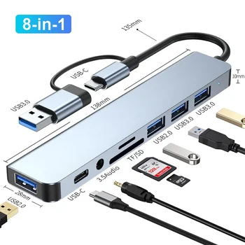8-U-2 USB HUB USB 3,0 C HUB priključne stanice Brzi Prijenos 5 Gbit/s i USB Razdjelnik Type C u USB OTG Adapter Za Macbook Pro - Slika 1  