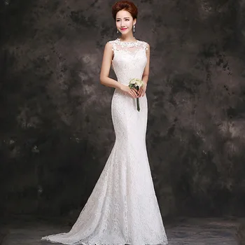 2021 Čipkan vjenčanica djeveruša haljina s bijelim riblji rep, dugo svjetlo na ramenu, mogućnost večer  - Slika 2  