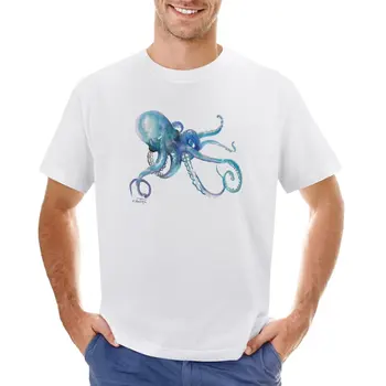 Hobotnica. Majica s uzorkom plave hobotnice za dječake, vrhovima velikih dimenzija sa životinjama po cijeloj površini, muška majica s uzorkom anime - Slika 1  