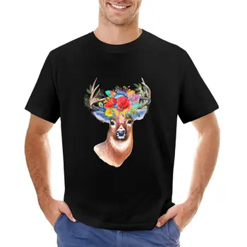 Majica sa rogovi jelena rogove, flore i perje, majice u stilu hipi, običan majice za muškarce - Slika 1  