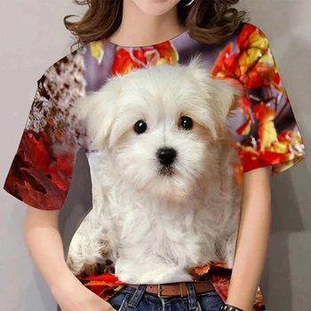 3D slatka štene s po cijeloj površini, ljetna zabavna moderan svakodnevni ženska t-shirt u stilu hip-hop s kratkim rukavima i okruglog izreza, odjeća - Slika 2  
