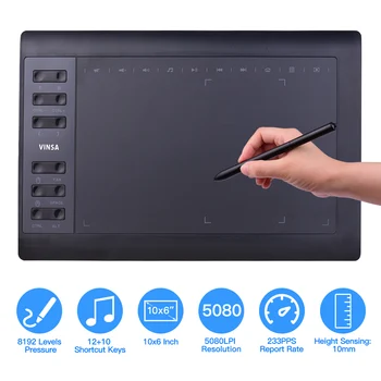 Profesionalni grafički tablet za crtanje veličine 10x6 cm, 12 Express-tipke sa 8192 nivoa, Podržava stylus bez baterije, Spajanje na PC i laptop - Slika 1  