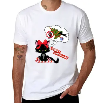 Božićno linija - t-shirt Angry Cat, korejski moda, bijele majice za dječake, muška odjeća - Slika 1  