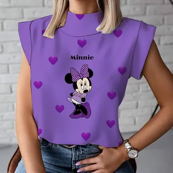 2023 majica bez rukava s Mickey i Minnie, ženska ljetna novi student t-shirt s cartoonish po cijeloj površini, na vrhu s kratkim rukavima, bez univerzalni prsluk Disney - Slika 1  