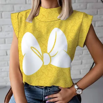 2023 majica bez rukava s Mickey i Minnie, ženska ljetna novi student t-shirt s cartoonish po cijeloj površini, na vrhu s kratkim rukavima, bez univerzalni prsluk Disney - Slika 2  