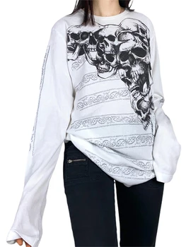 Gotička t-Shirt Ženska Fairycore Grunge Majice S dugim rukavima 2000-ih Estetski Odjeću U stilu Punk y2k E Girl Tee Ulica - Slika 1  